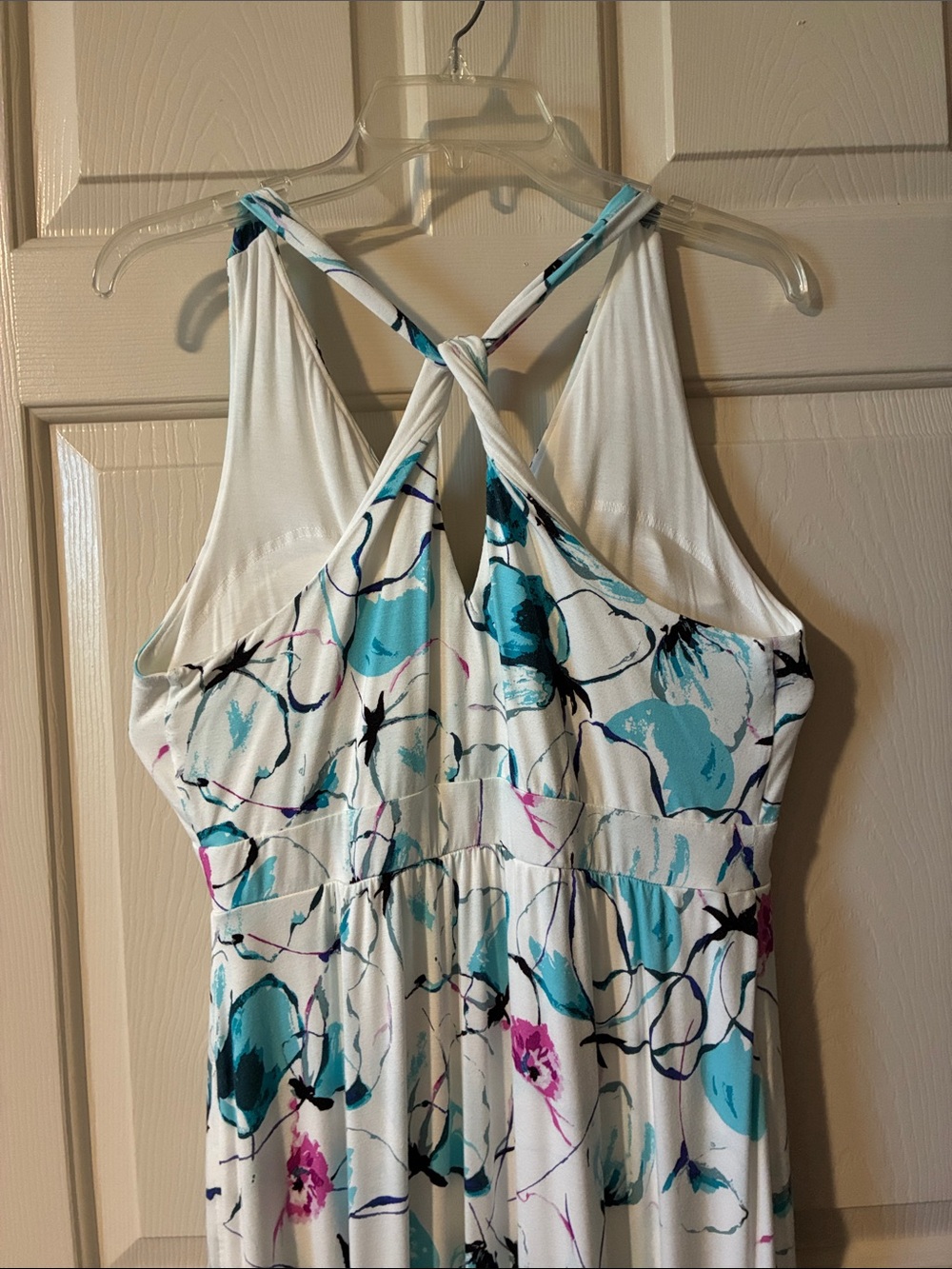 Soma Unwind White V Neck Maxi Dress with Teal, Aqua & Pink Floral Print - Picture 3 of 5
